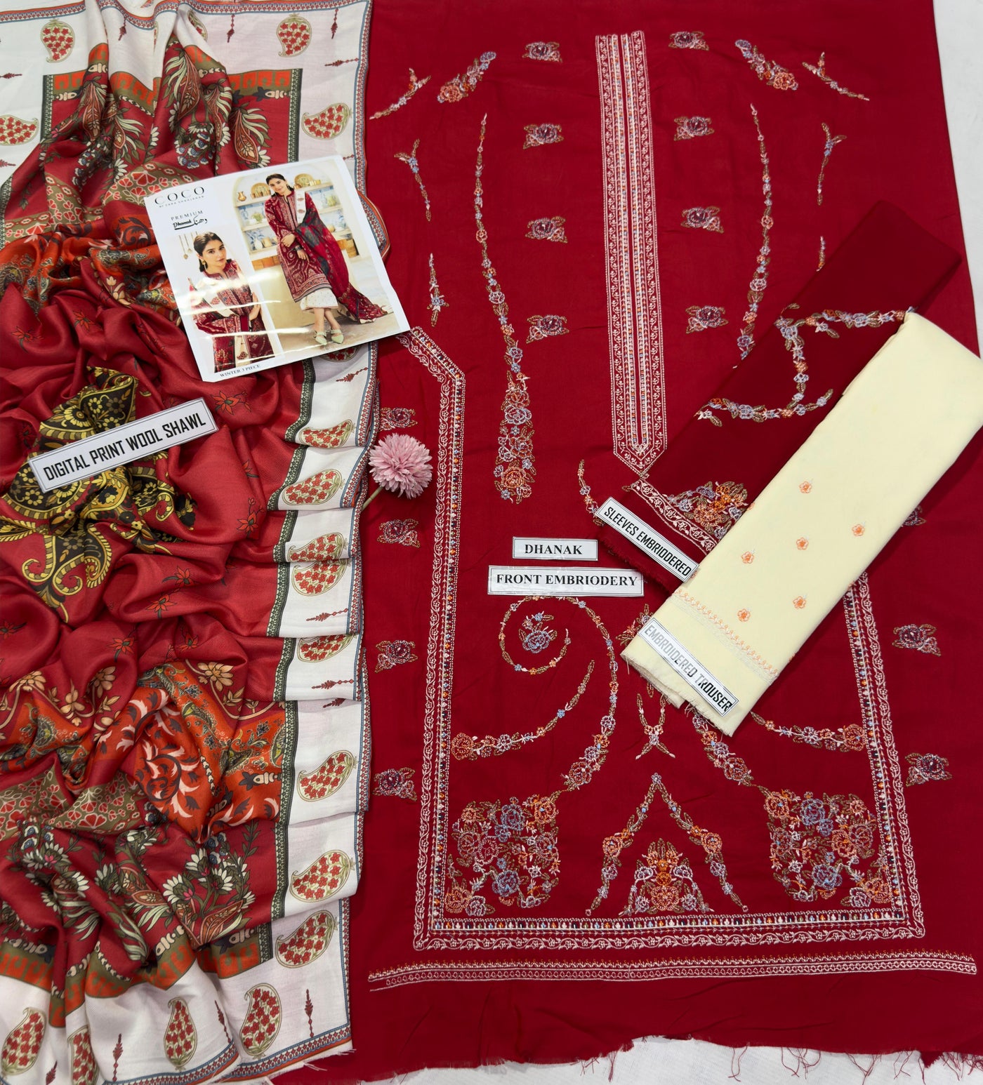 Dhanak 3pc unstitched heavy chiken kari|Factory outlet