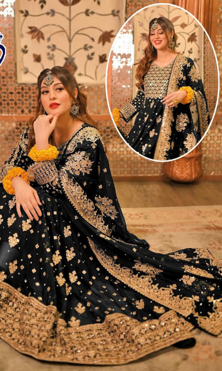 HEAVILY EMBROIDERED THREE PIECE STICHED MAXI