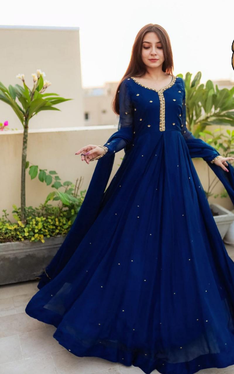 THREE PIECE CHIFOON  STICHED MAXI