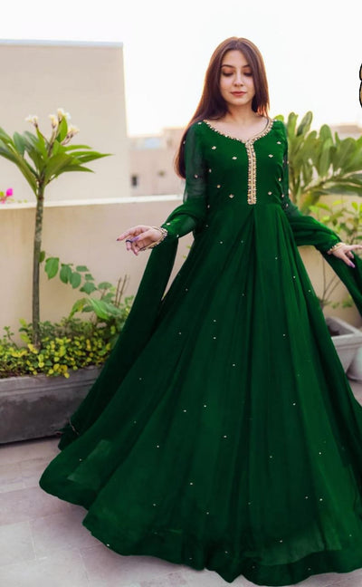 THREE PIECE CHIFOON  STICHED MAXI