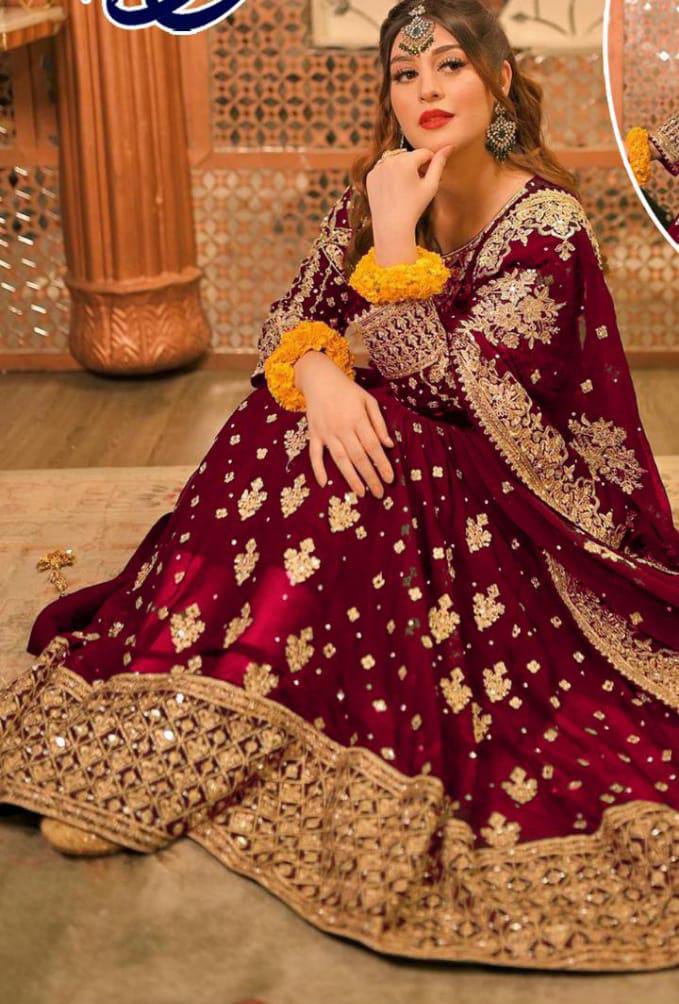 HEAVILY EMBROIDERED THREE PIECE STICHED MAXI