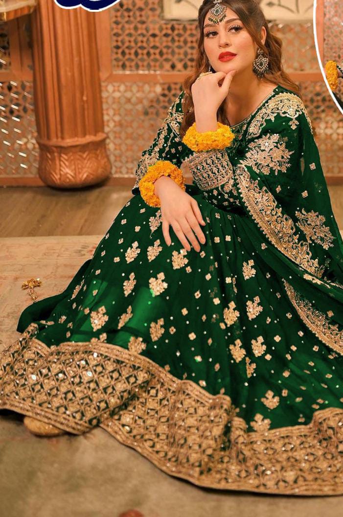 HEAVILY EMBROIDERED THREE PIECE STICHED MAXI